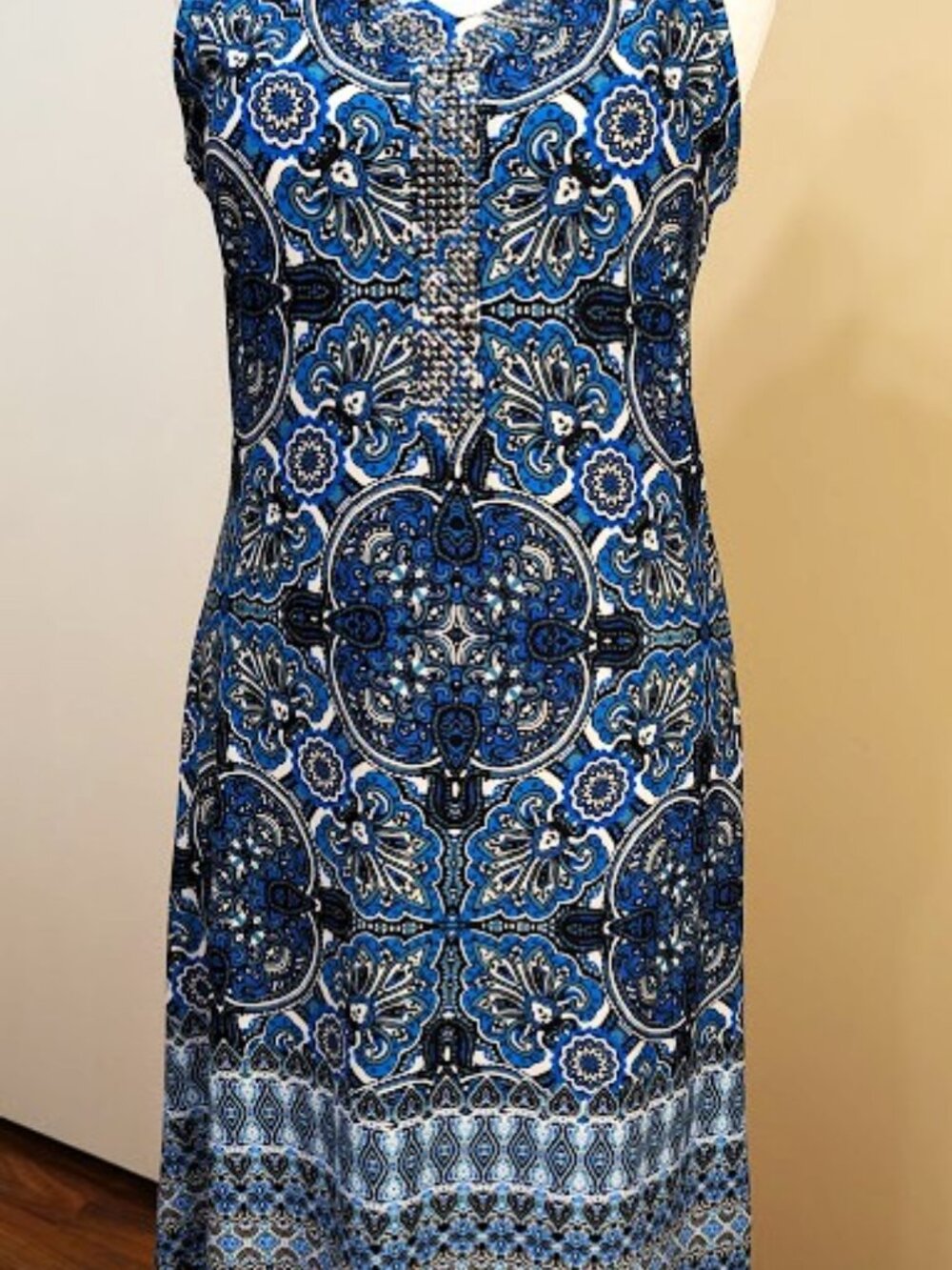 Notations Women's Blue Sleeveless Dress Stretch